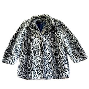 🧥🕺 MARIEL Vintage 70s Luxe Faux Fur Animal Print Coat Jacket‎ | Disco Glam | M
